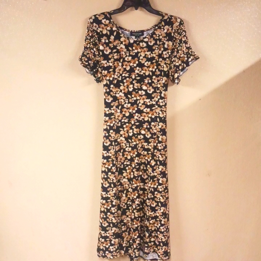 Perceptions New York Black  Brown Floral pattern dress